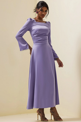 Light purple satin long sleeve dress
