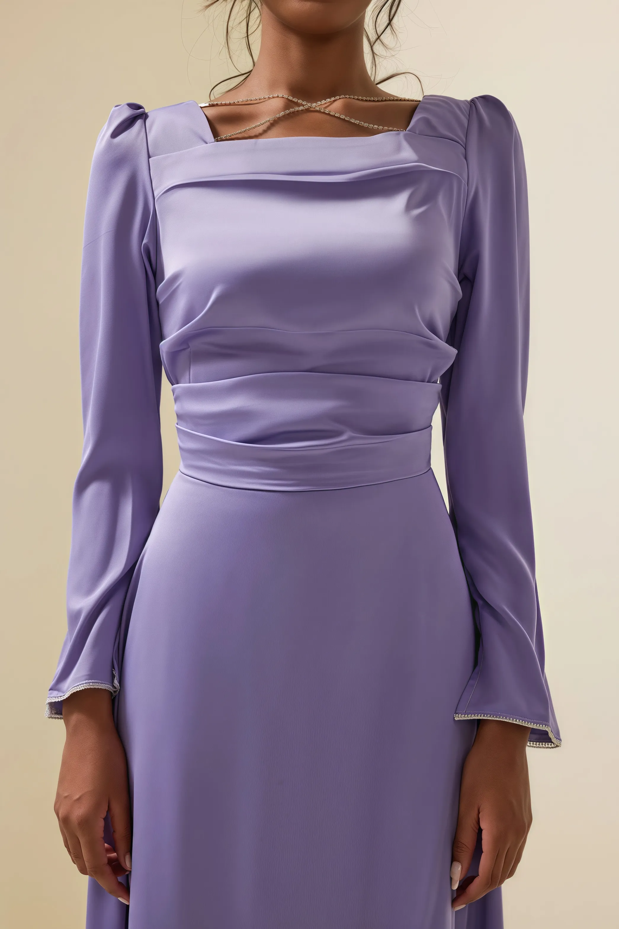 Light purple satin long sleeve dress