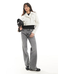 Short biker jacket with zip details