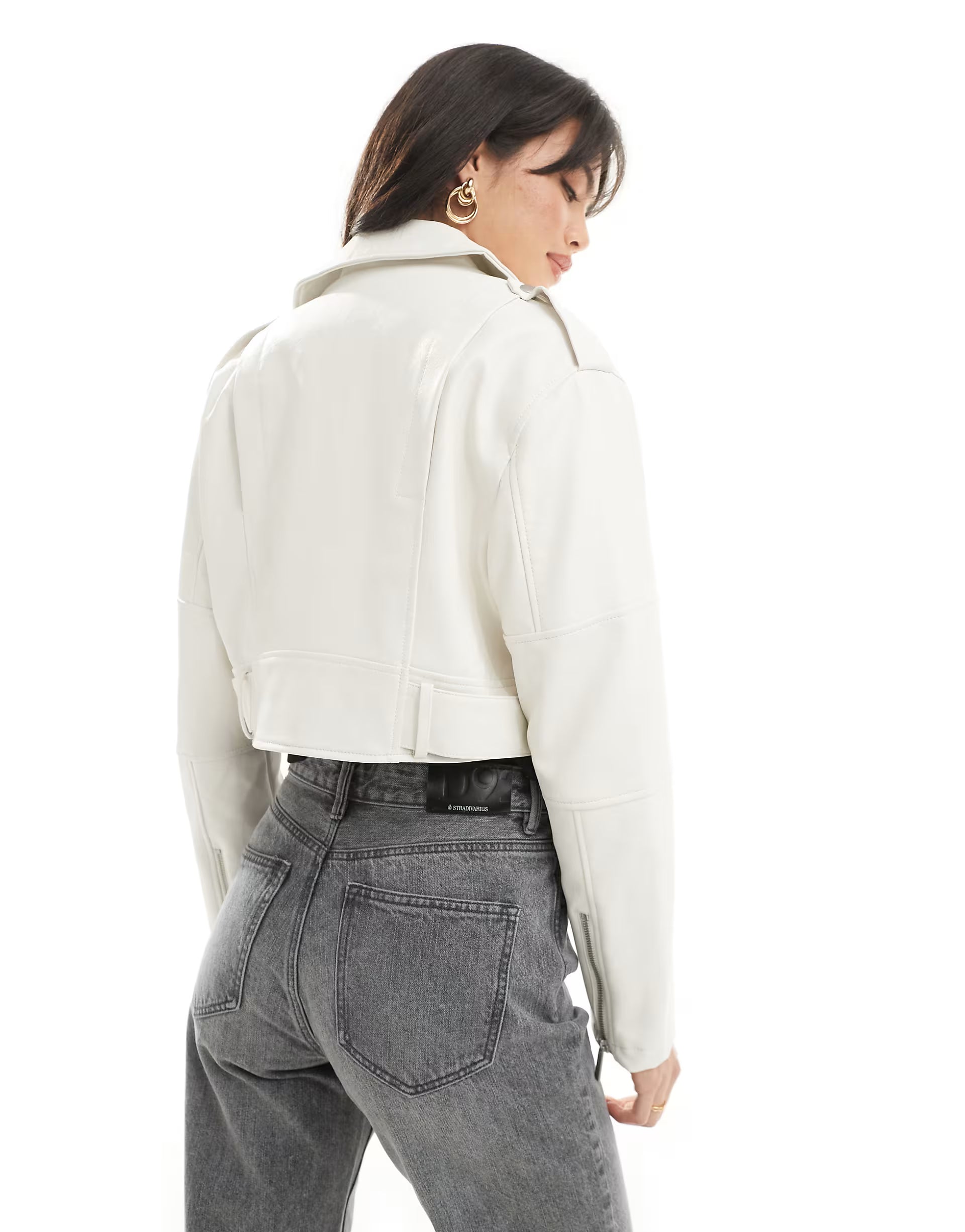 Short biker jacket with zip details