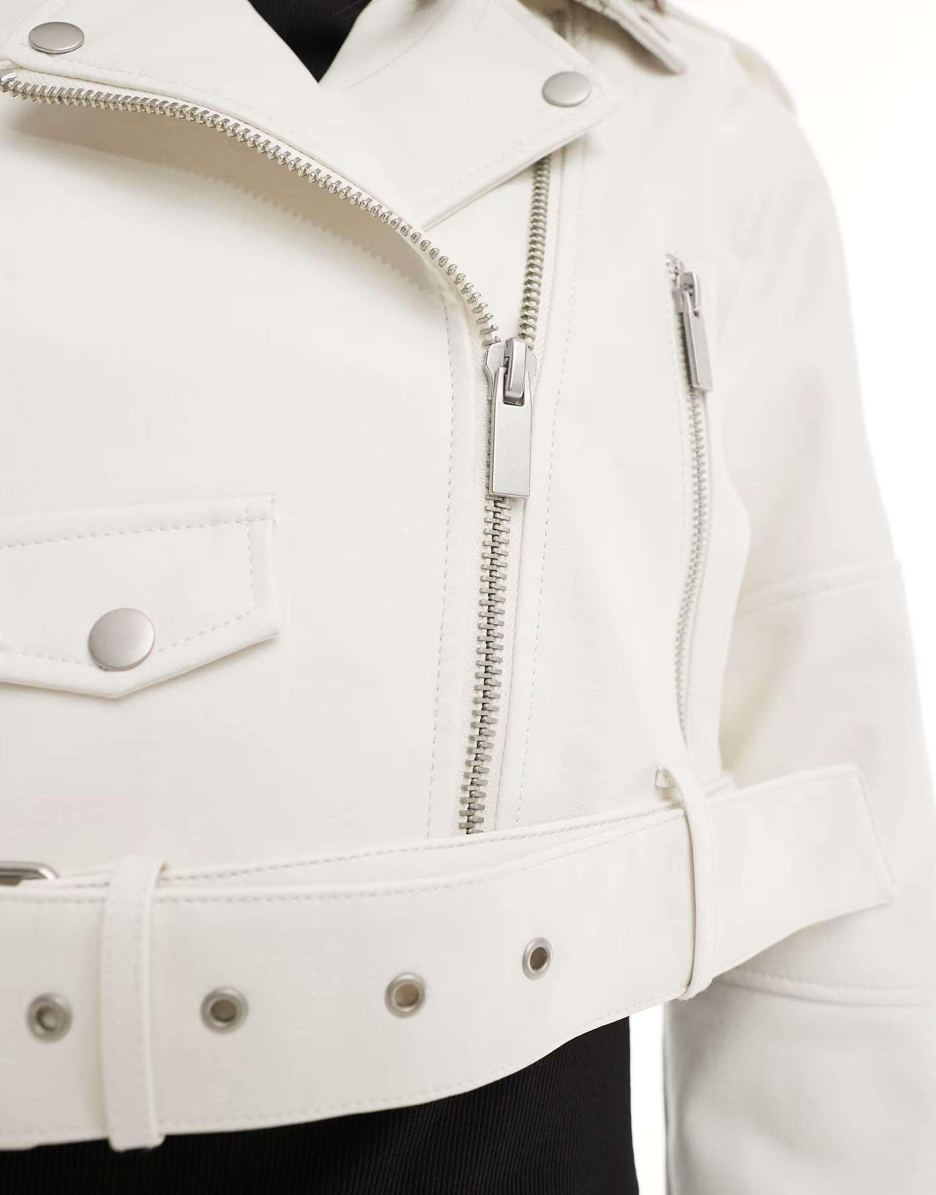 Short biker jacket with zip details