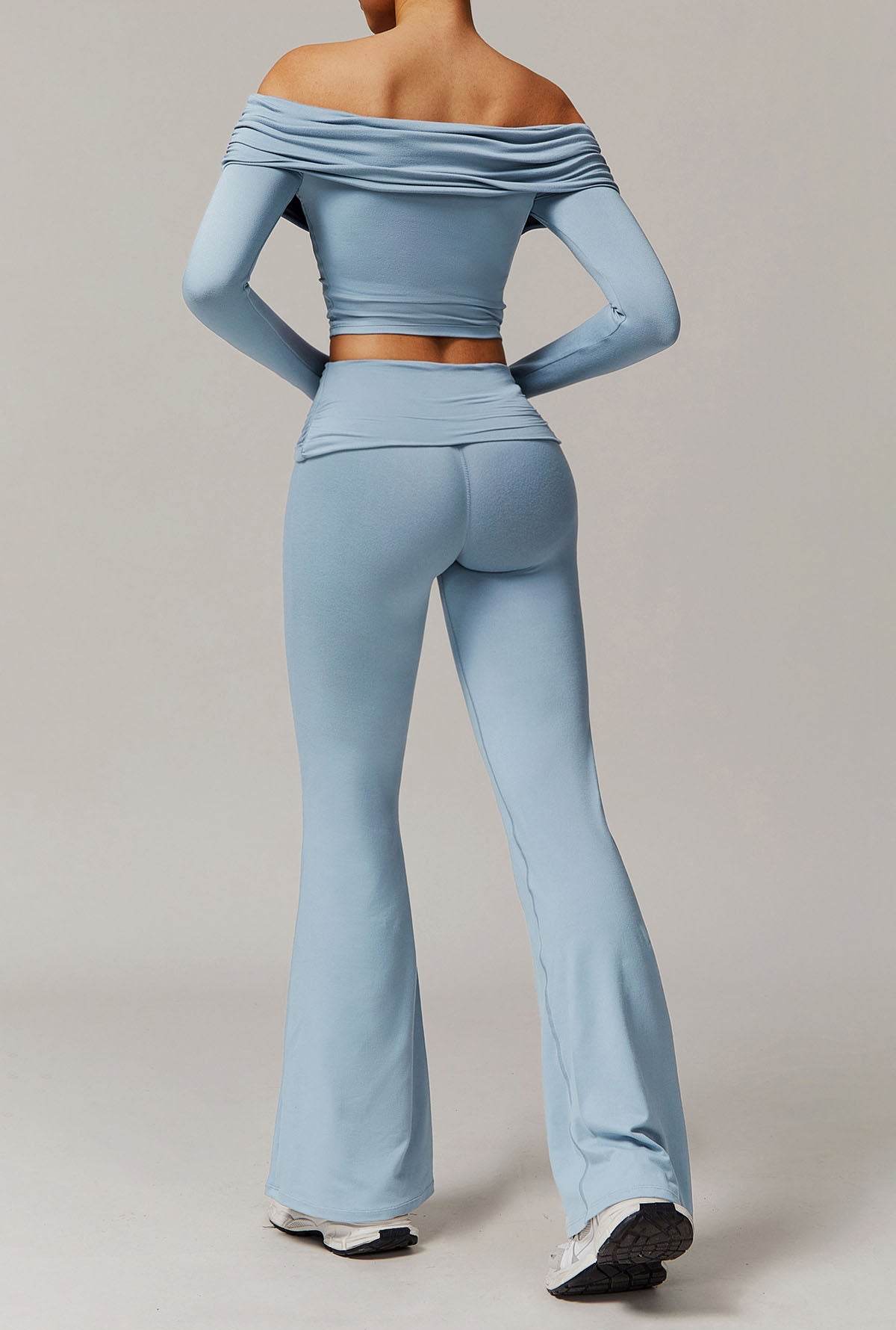 Off-the-shoulder set with flared pants