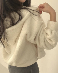 Teddy hoodie with zip, cropped fit