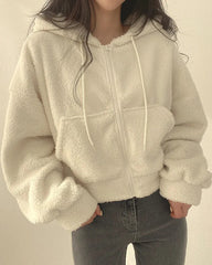 Teddy hoodie with zip, cropped fit