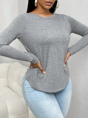 Heather Gray long-sleeved top, round neck