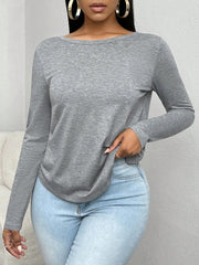Heather Gray long-sleeved top, round neck