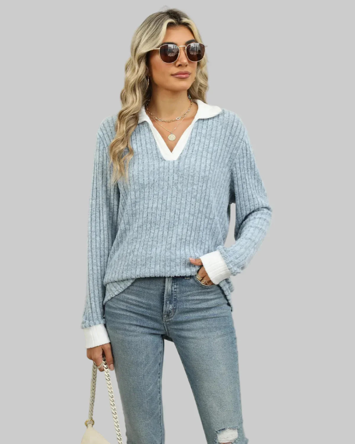 Ribbed V-neck sweater