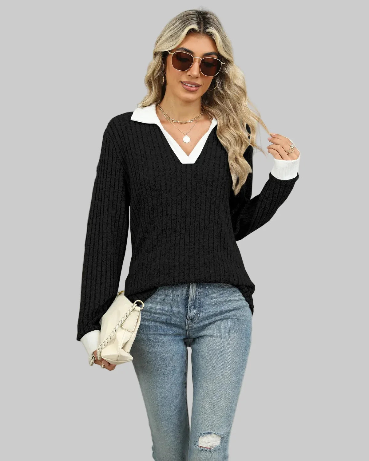 Ribbed V-neck sweater