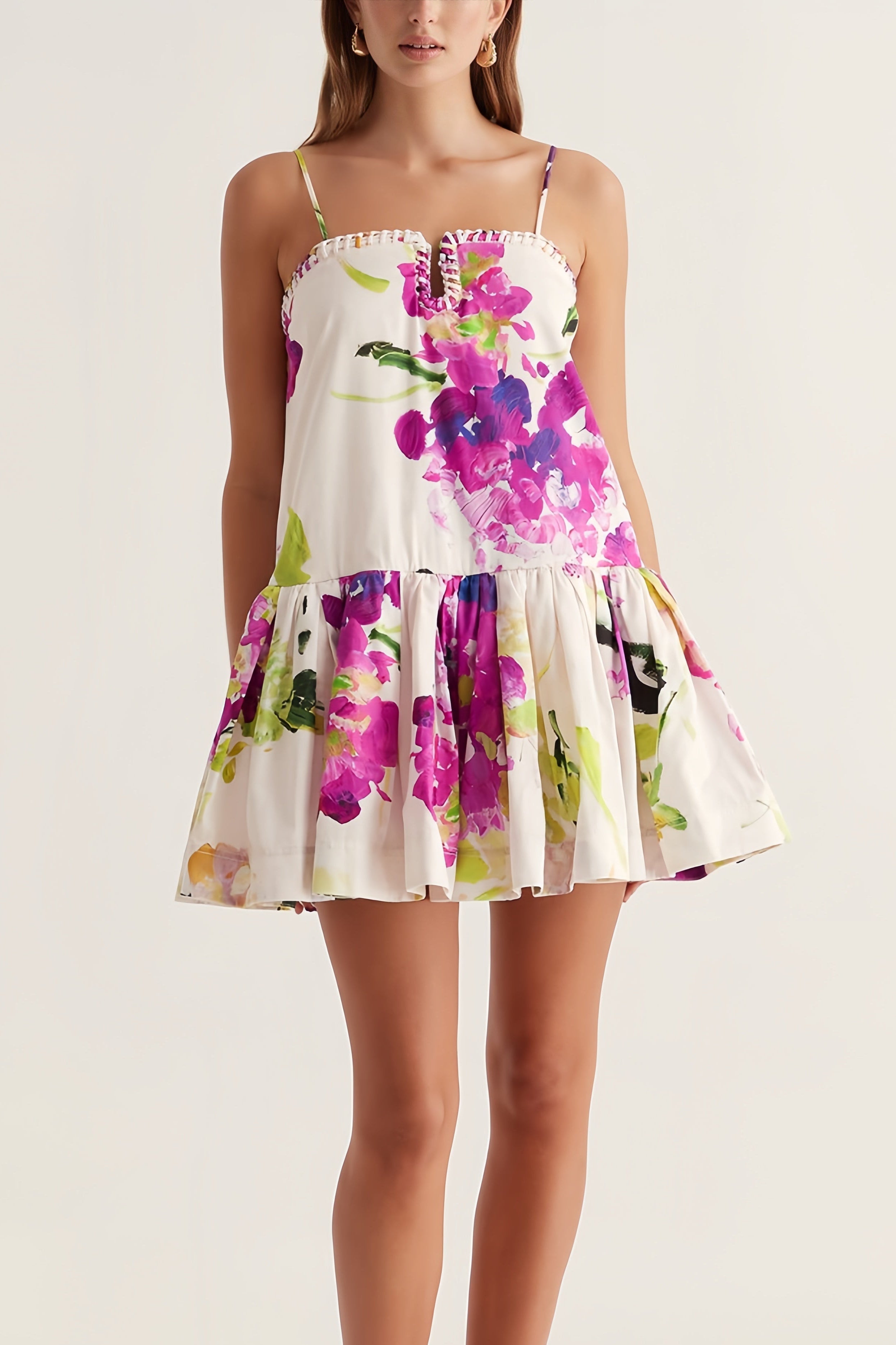 Floral print mini dress with thin straps