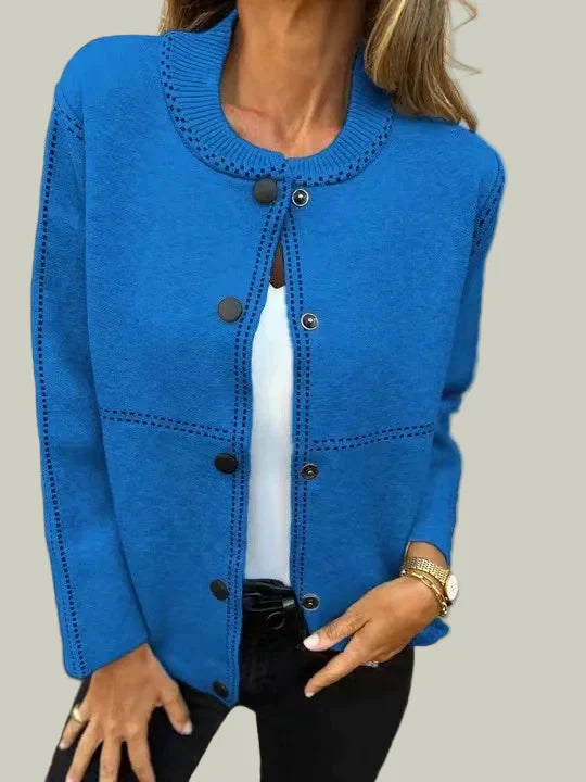 Knitted cardigan with buttons and contrast stitching