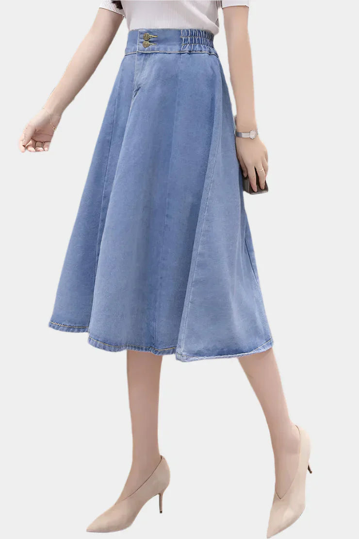 Blue flared midi skirt