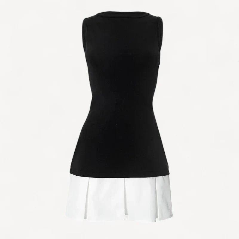 Mini dress with contrasting pleated skirt