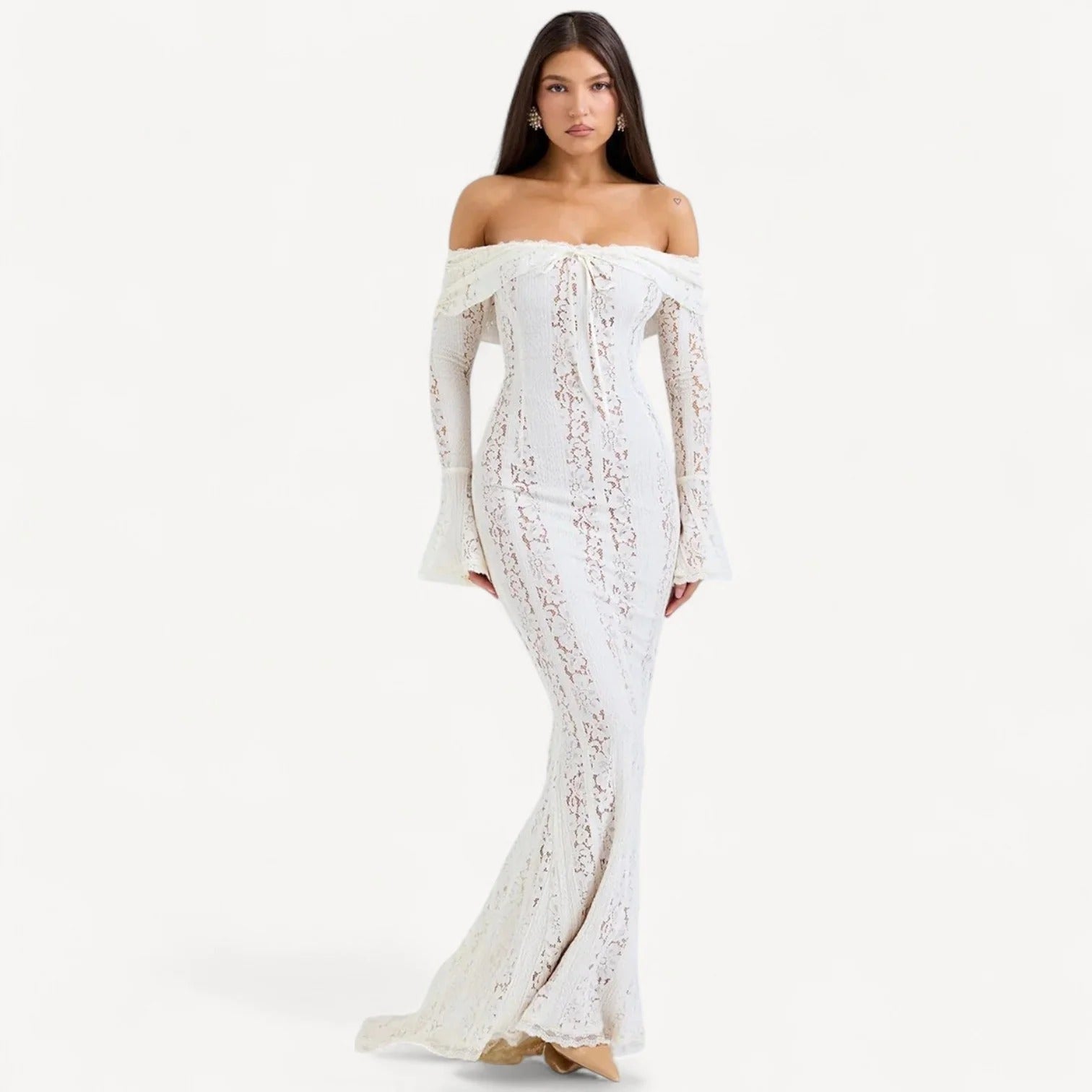 White long dress with floral lace