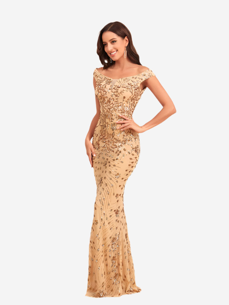 Lång klänning med hög midja och paljetter