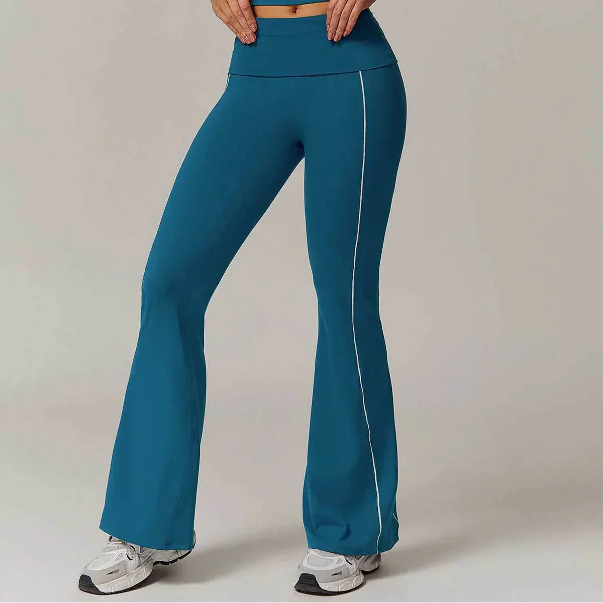 Flared sports pants with contrast stitching