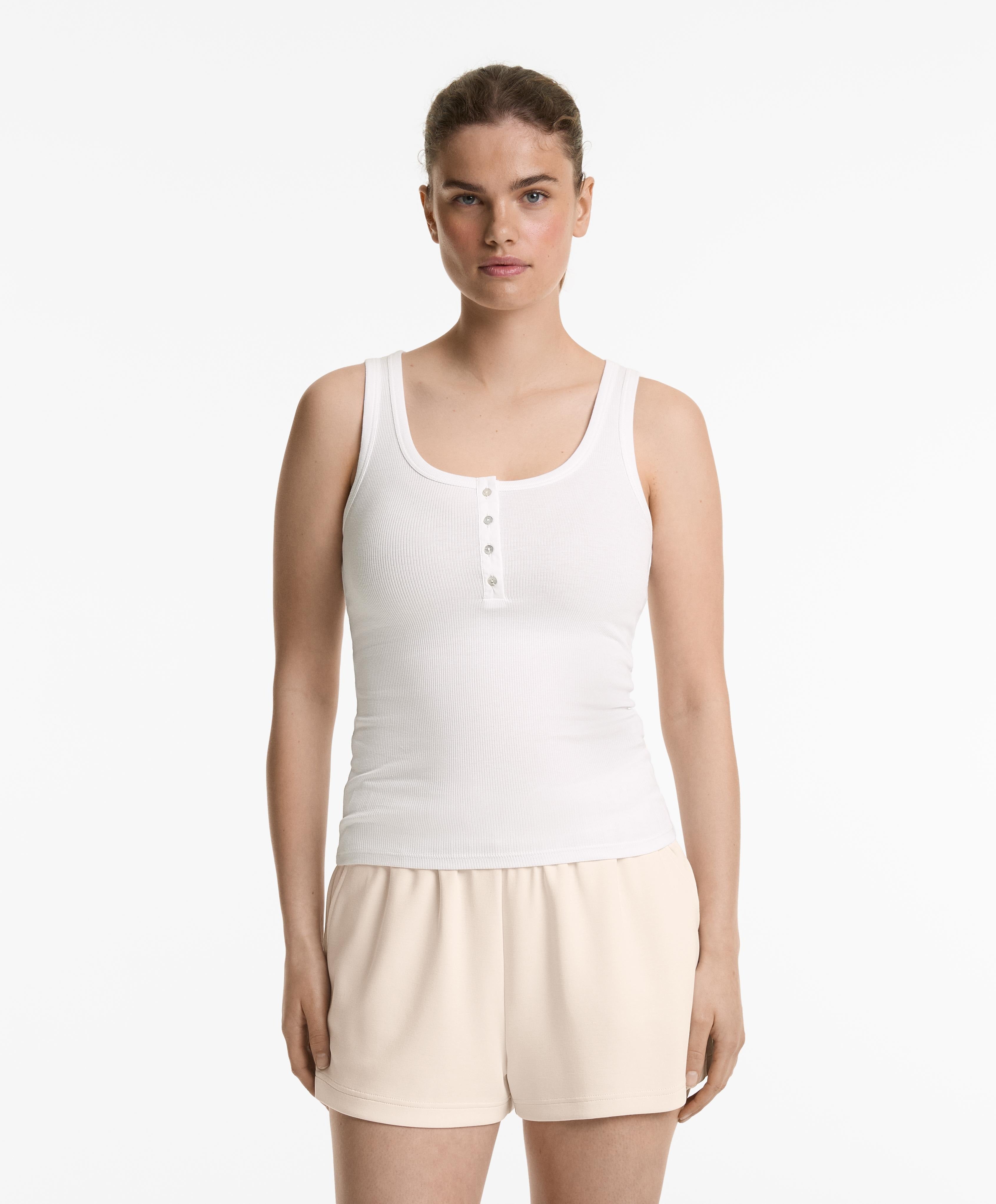 Ribbed Henley Tank Top