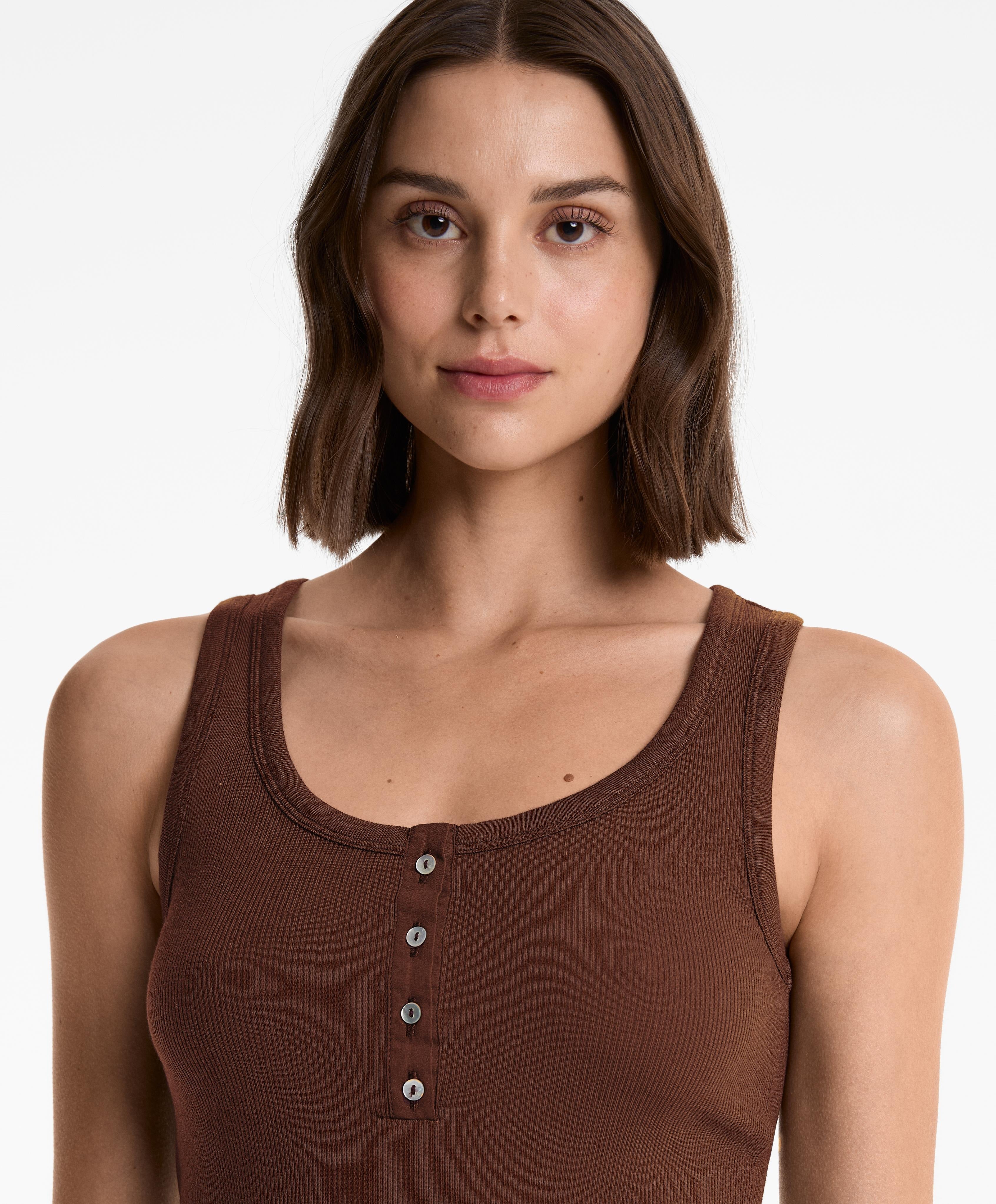 Ribbed Henley Tank Top
