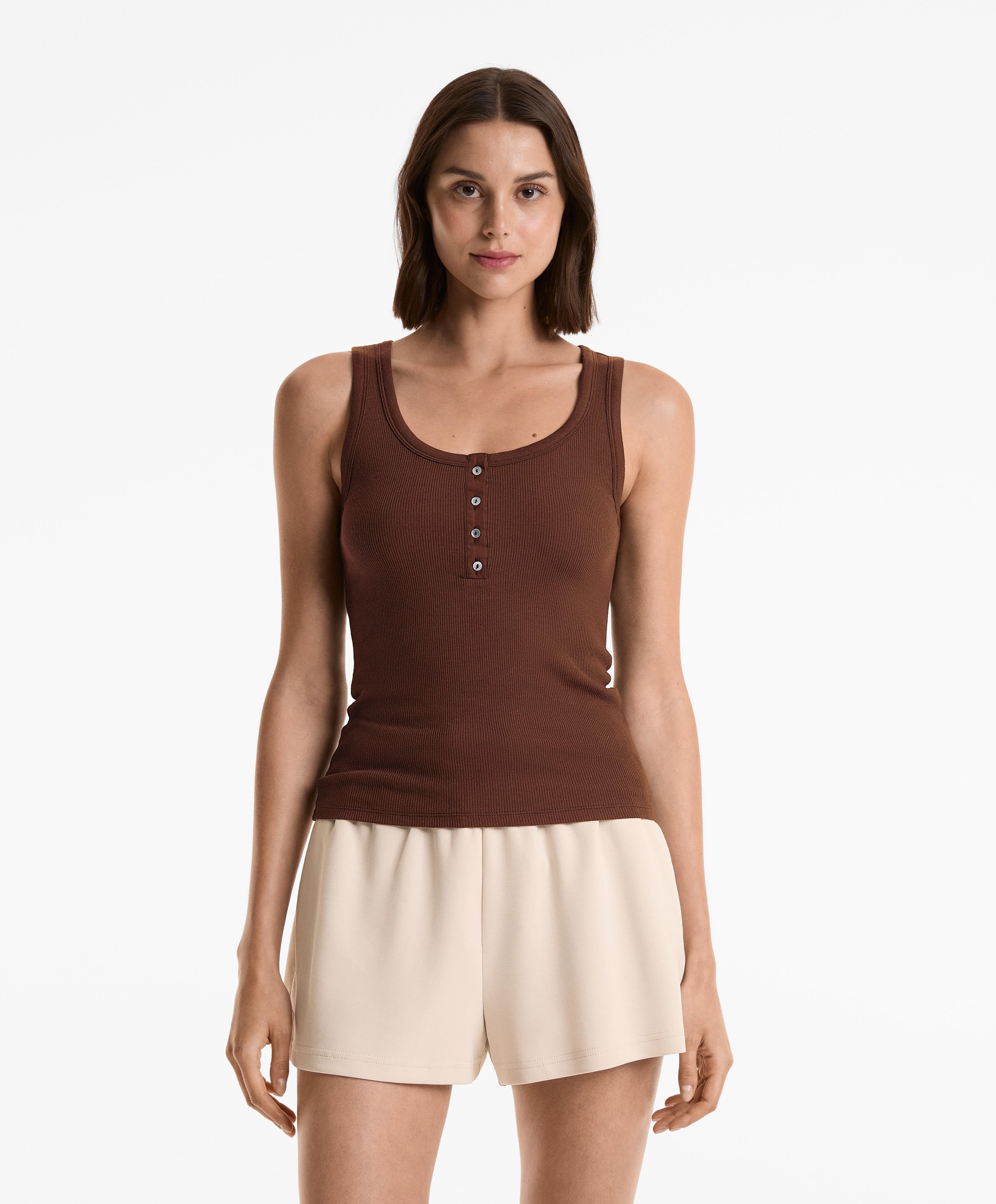 Ribbed Henley Tank Top