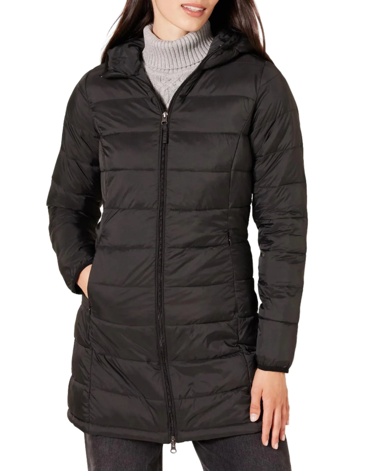 Long puffer jacket with hood – slim fit