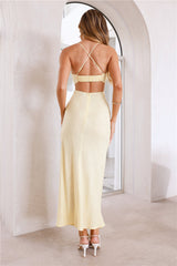 Light yellow long dress with cutouts