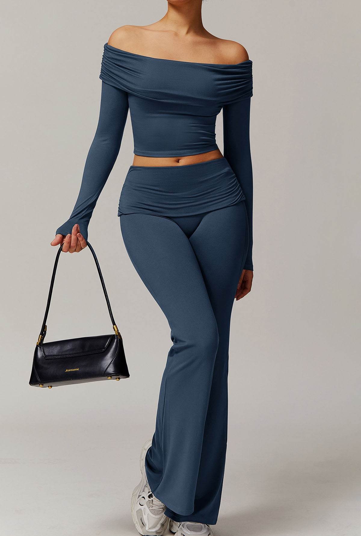 Off-the-shoulder set with flared pants