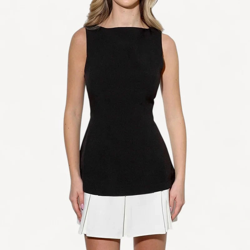 Mini dress with contrasting pleated skirt