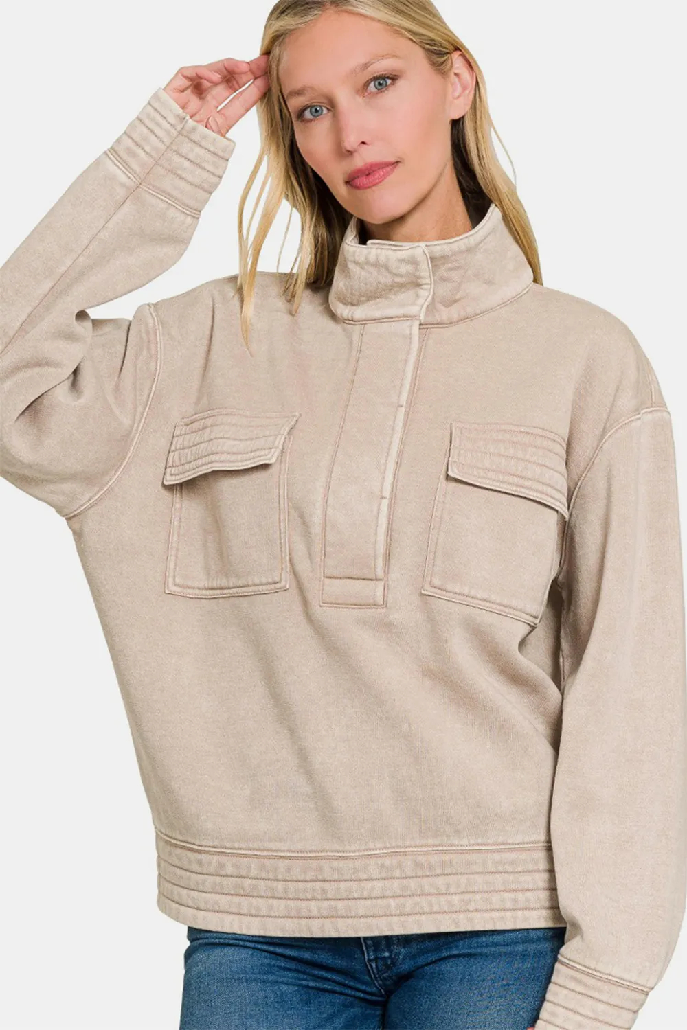 Zenana sweatshirt med polokrage