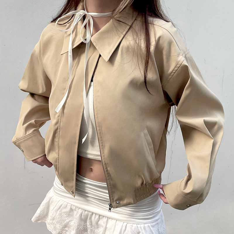 Kaki kort jacka med polokrage