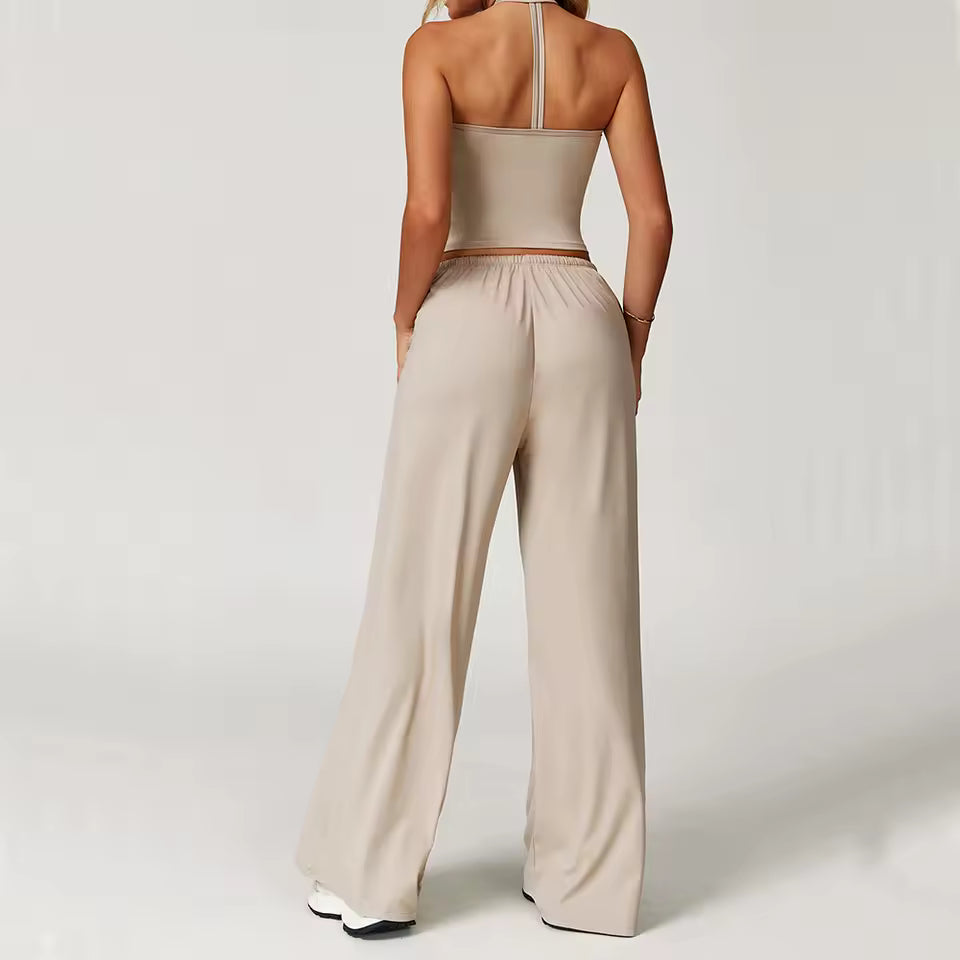 Halterneck top and wide leg pants set
