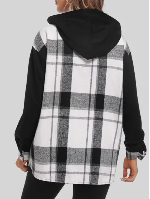 Casual jacka i rutig pläd med huva