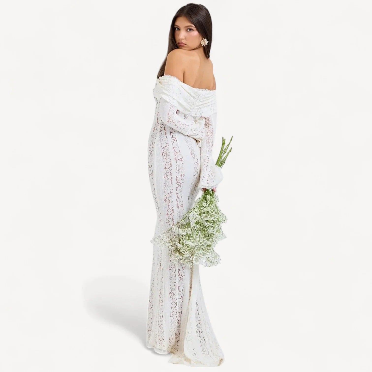 White long dress with floral lace