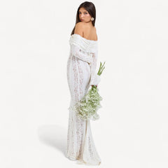 White long dress with floral lace