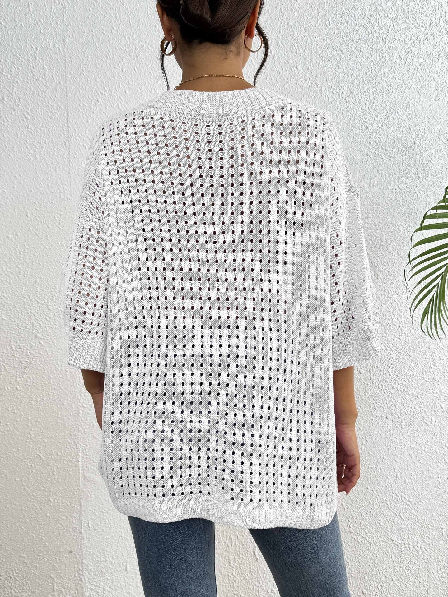 Blus ihålig vävd V-ringning