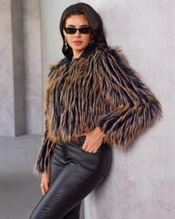 Black–camel striped long-sleeved jacket