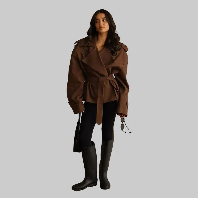 Wrap jacket with wide lapels and tie belt