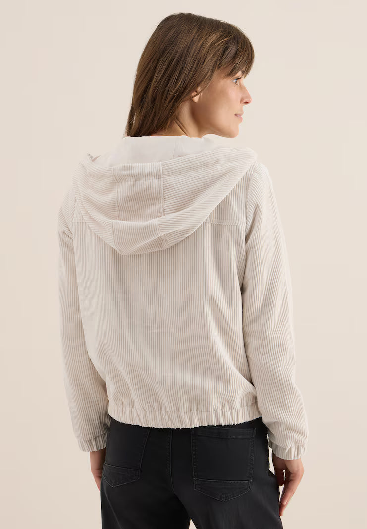 Cream striped hooded jacket with zipper