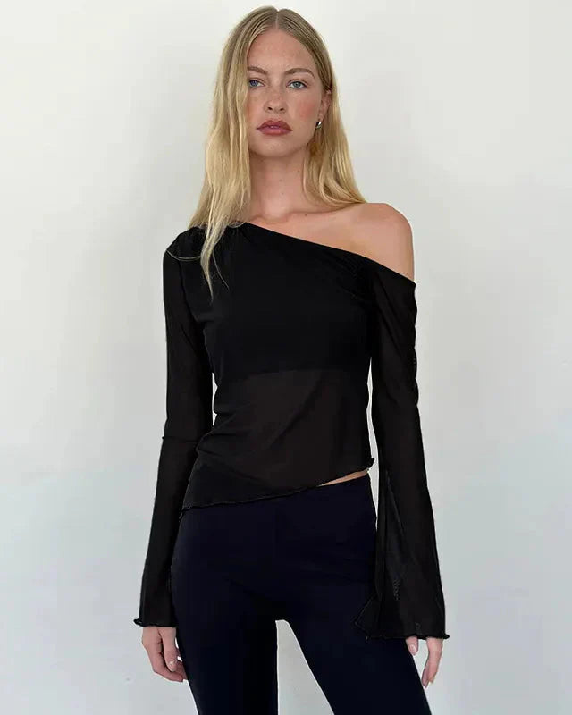 Asymmetrical sheer one-shoulder top