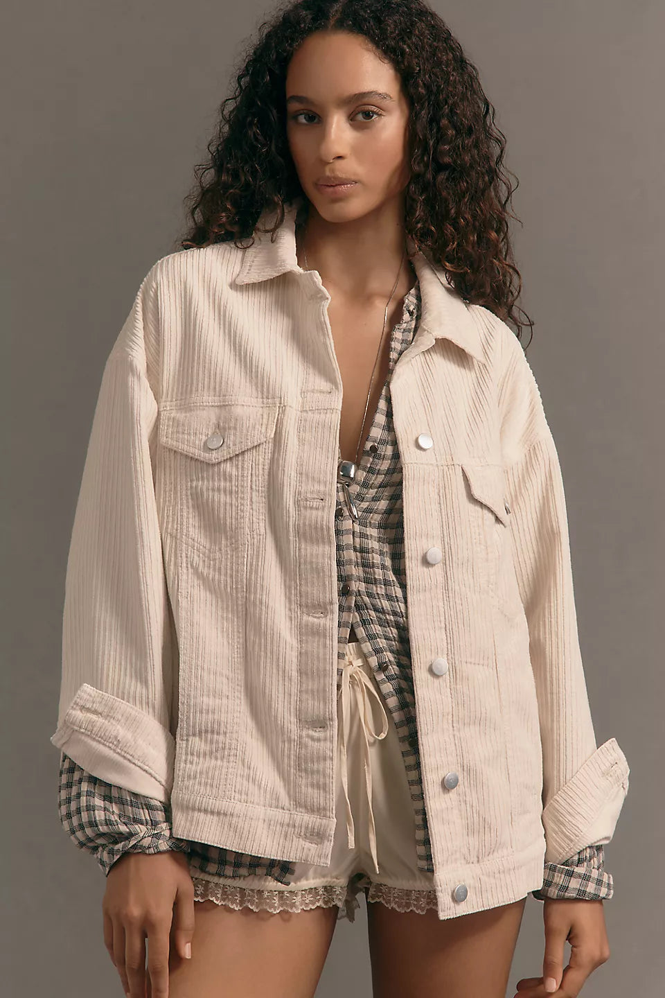 Beige oversized shirt jacket