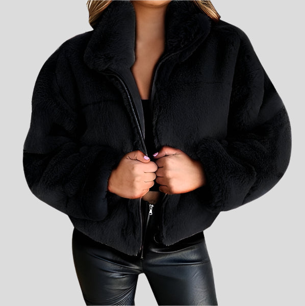 Luxury short fur jacket with collar