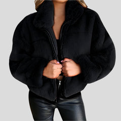 Luxury short fur jacket with collar