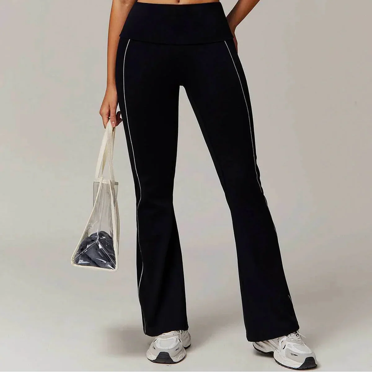 Flared sports pants with contrast stitching