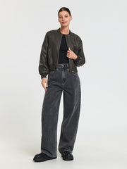 Black bomber jacket with zipper pockets