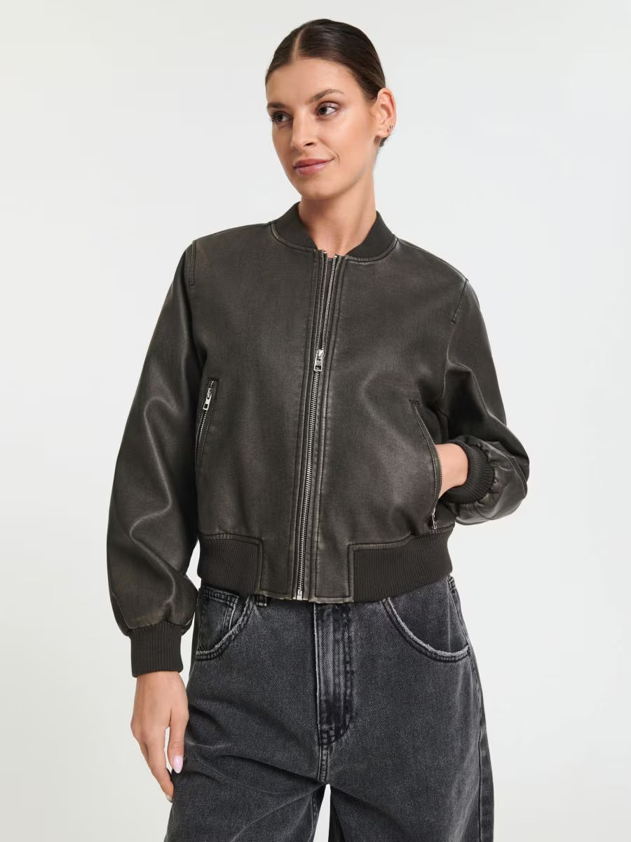 Black bomber jacket with zipper pockets