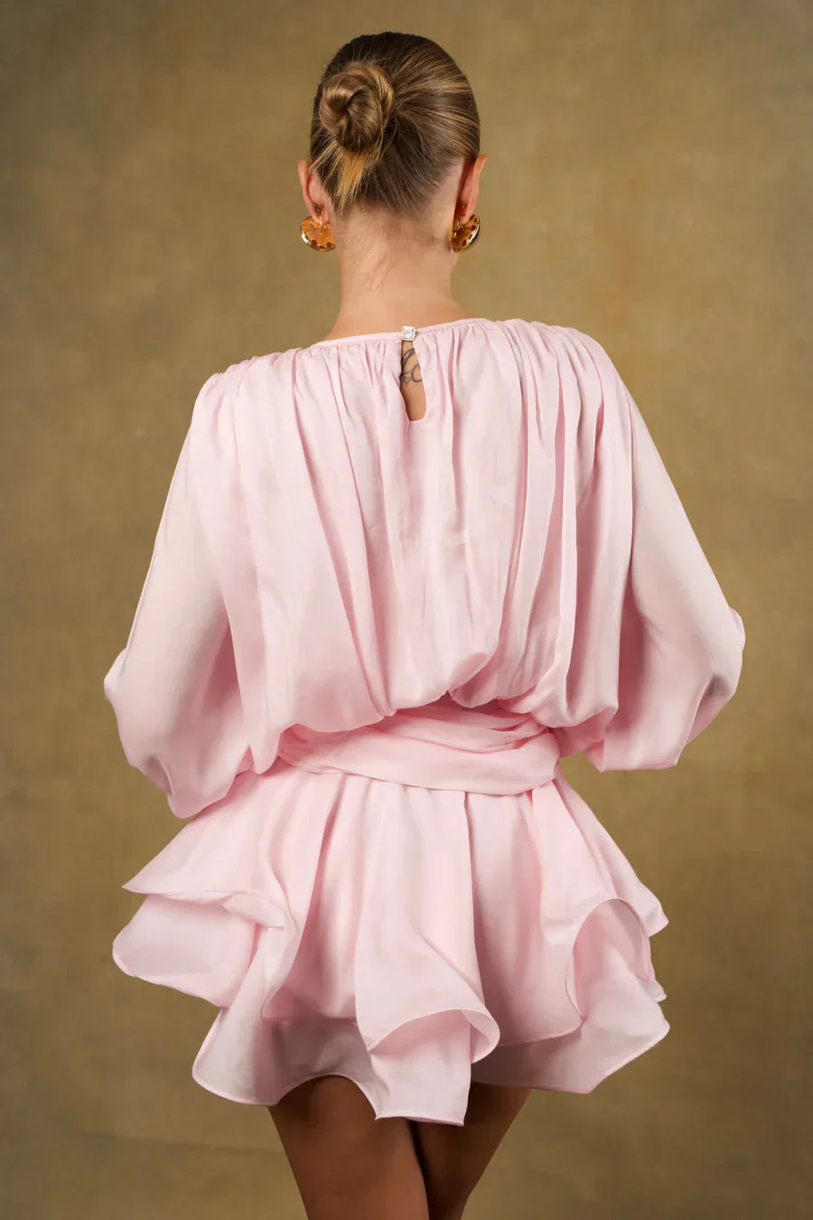 Pink kimono dress with floral details