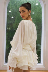 White kimono dress with bow detail