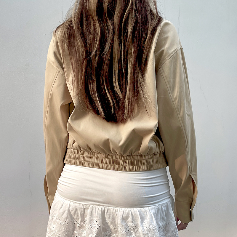 Kaki kort jacka med polokrage