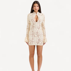 Cream mini dress with floral lace