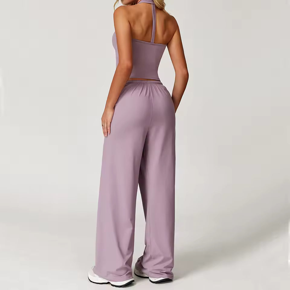Halterneck top and wide leg pants set