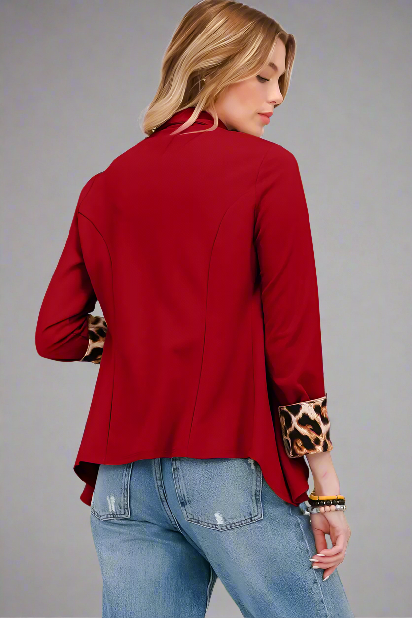 Celeste rullad leopardkavaj med öppen front