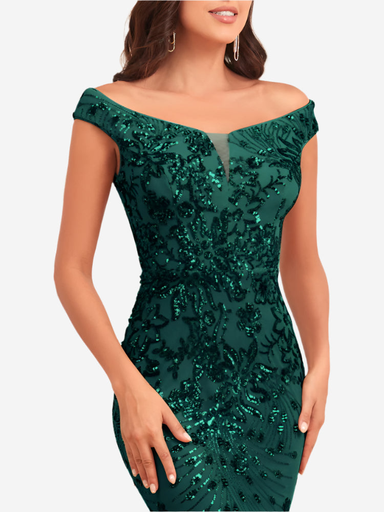 Lång klänning med hög midja och paljetter